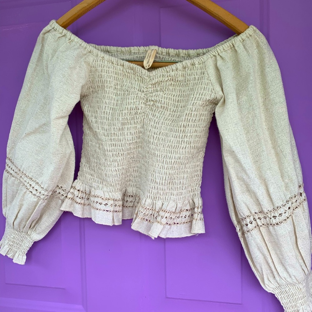 Spell Lola cream Off-Shoulder Smocked Peasant Blouse  Never Worn! NWOT